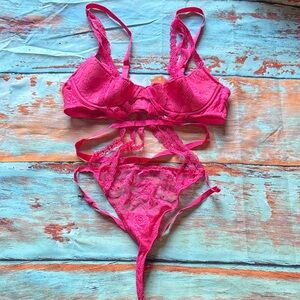 Adore Me Vibrant Pink Lace Bra Set